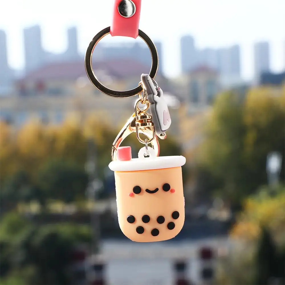 Wild Kawaii Ladies Simulation Gift Silicone Key Rings Car Accessories Bag Pendant Pearl Milk Tea Keychain