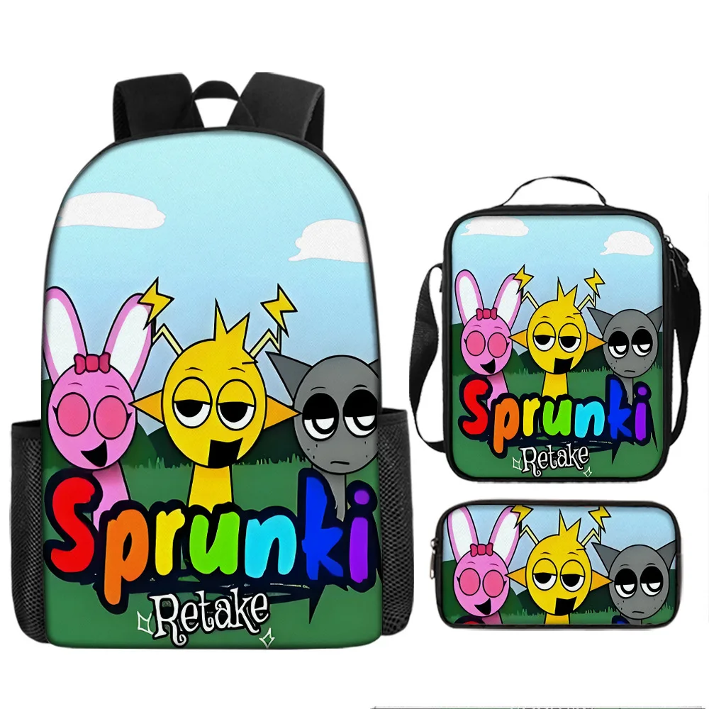Sprunki Incredible box Rhythm Box Game Primary School Student Backpack Polyester Reducing Load Cartoon Backpack