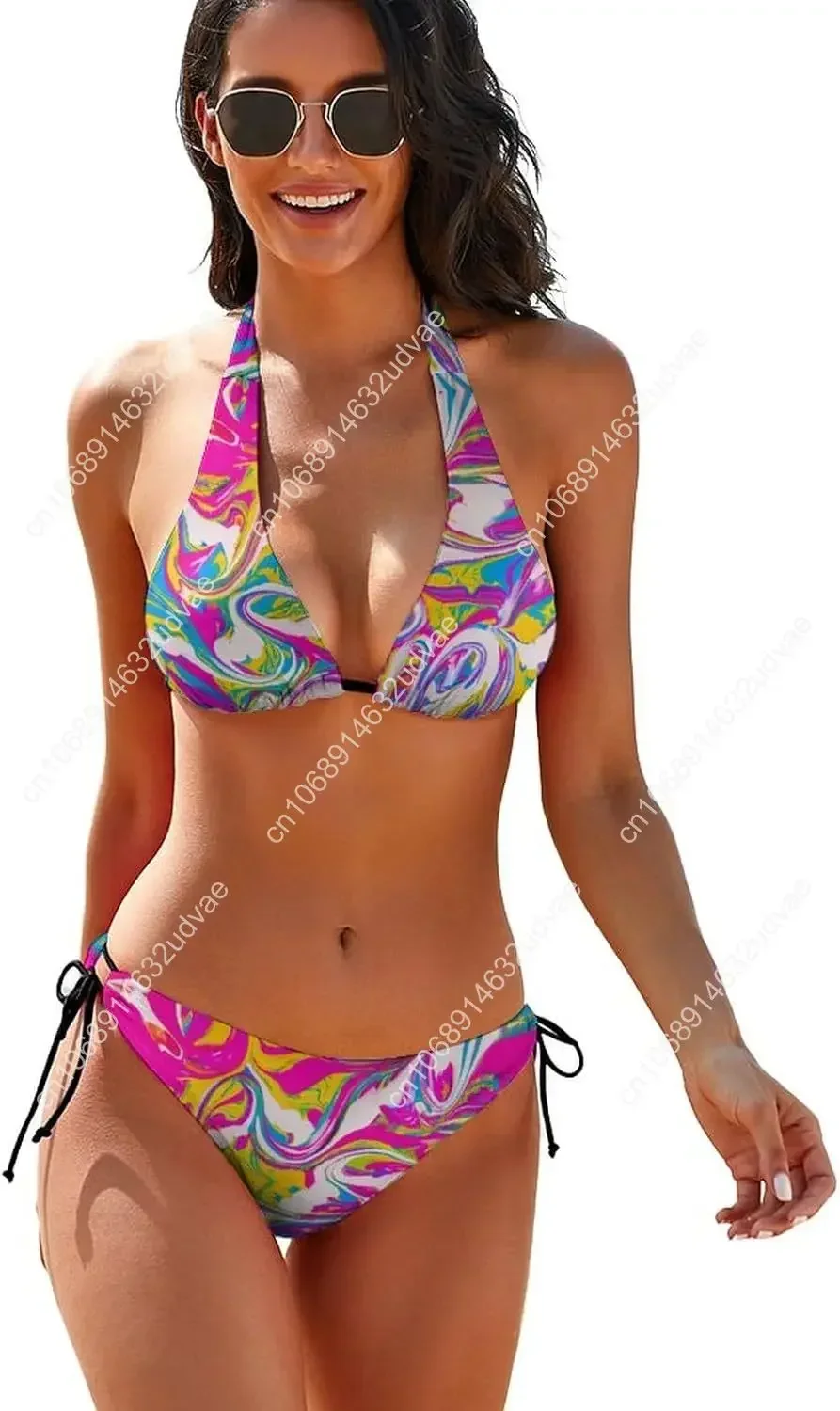 Bikini Sets for Women Two Piece Bathing Suits Sexy Halter Padded Bikini Swimsuits Side Tie Thong Bottom