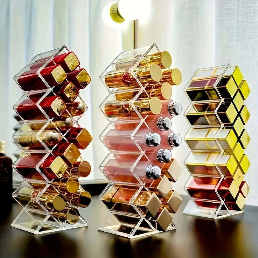 魚の形をした口紅オーガナイザー、複数の化粧品オーガナイザーを積み重ね可能、口紅16本収納可能、バレンタインデーの理想的な贈り物