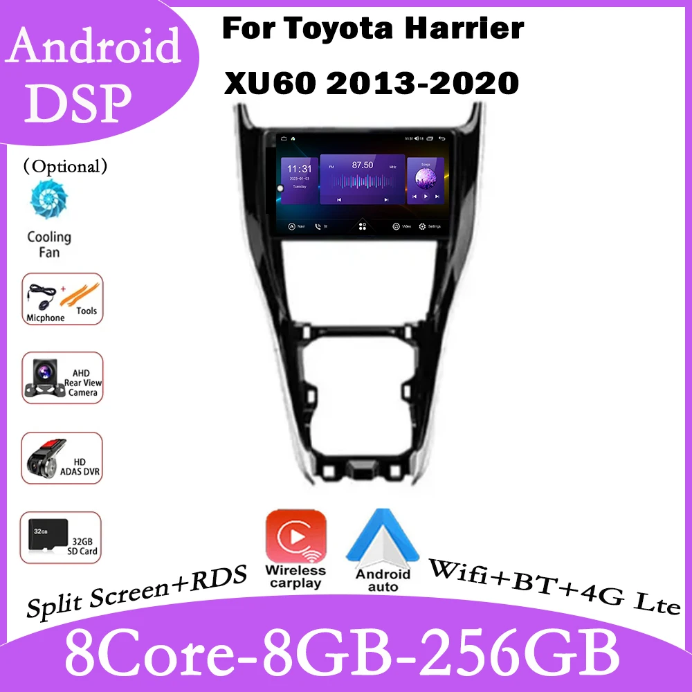 

9 lnch 4G+WIFI Android 14 For Toyota Harrier XU60 2013-2020 Car Radio Multimedia Video Player Navigation GPS Stereo Auto