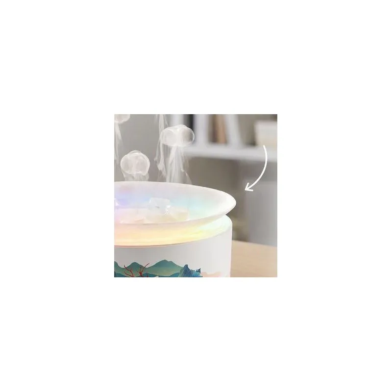 시원한 미스트를 분사하는 젤리피쉬 디자인 가습기, 360ml 용량, 초음파 방식, 7가지 색상의 LED 조명, 리모컨 제공