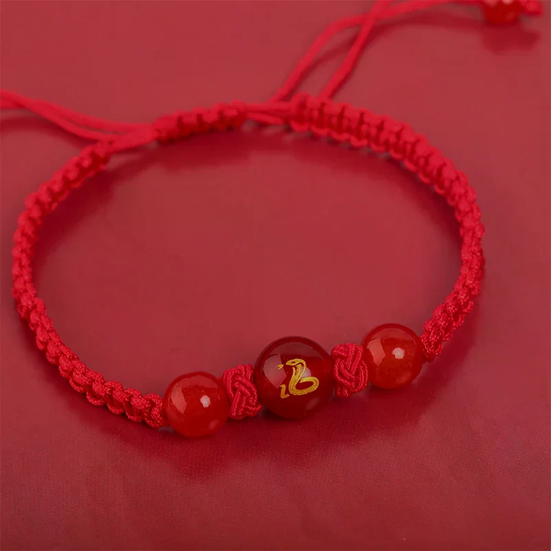 2025 Snake Year Lucky Red Rope Bracelet Zodiac Snake Adjustable Braided Hand Chain Women Fashion Jewelry Xmas New Year Gift
