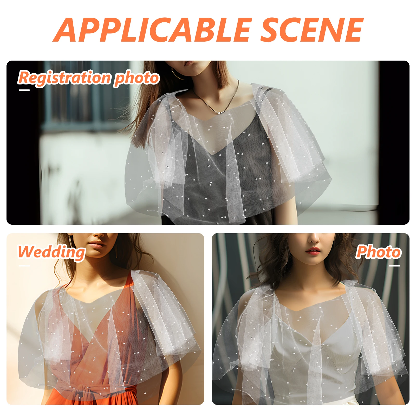 

Pearl Adorned Bridal Shawl Elegant Lace Wrap Lightweight Tulle Timeless White Wedding Scarf Evening Gown Wrap Formal