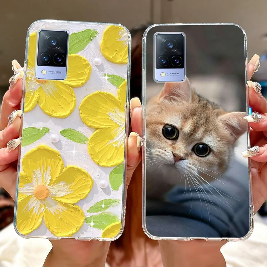 Cute Painting Phone Case For Vivo V21 V21e 4G 5G Soft Silicone TPU Back Covers For Vivo V21s V21 V21E Cases Bumpers