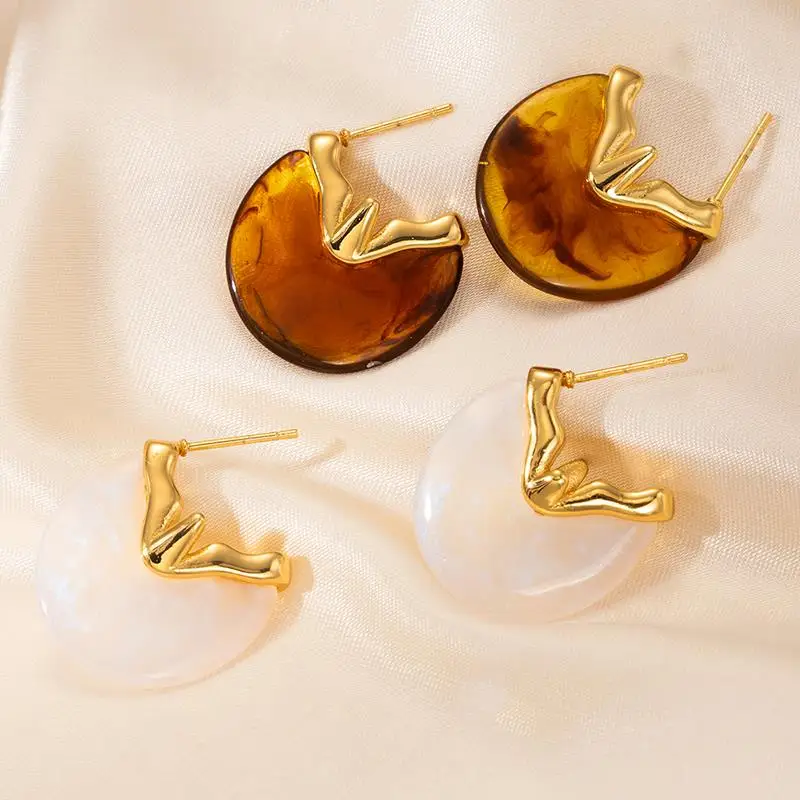 ENSHIR 316L Stainless Steel Irregular Round Candy Colored Earrings Women\'s Exquisite Sweet Jewelry Gift Wholesale