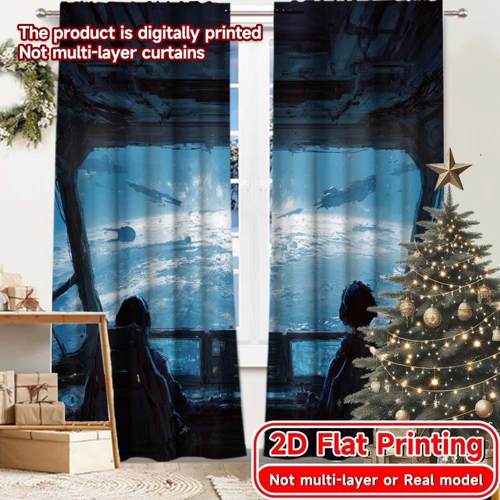 2D Flat Printing,2pcs Galactic Command Popular Print Curtains 100% Polyester Curtains Versatile All Ldeal for Bedroom, Living