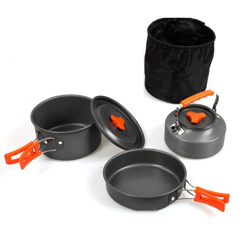 

Outdoor Camping Cookware Set Pot Fry Pan Teapot Kettle with Storage Bag Campfire Utensils forTravel Cooking TOP quality