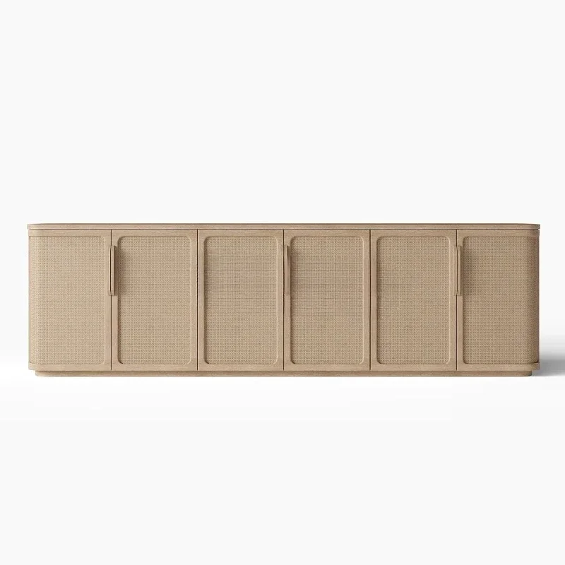 Modern solid wood 6-door media console TV stand cabinet