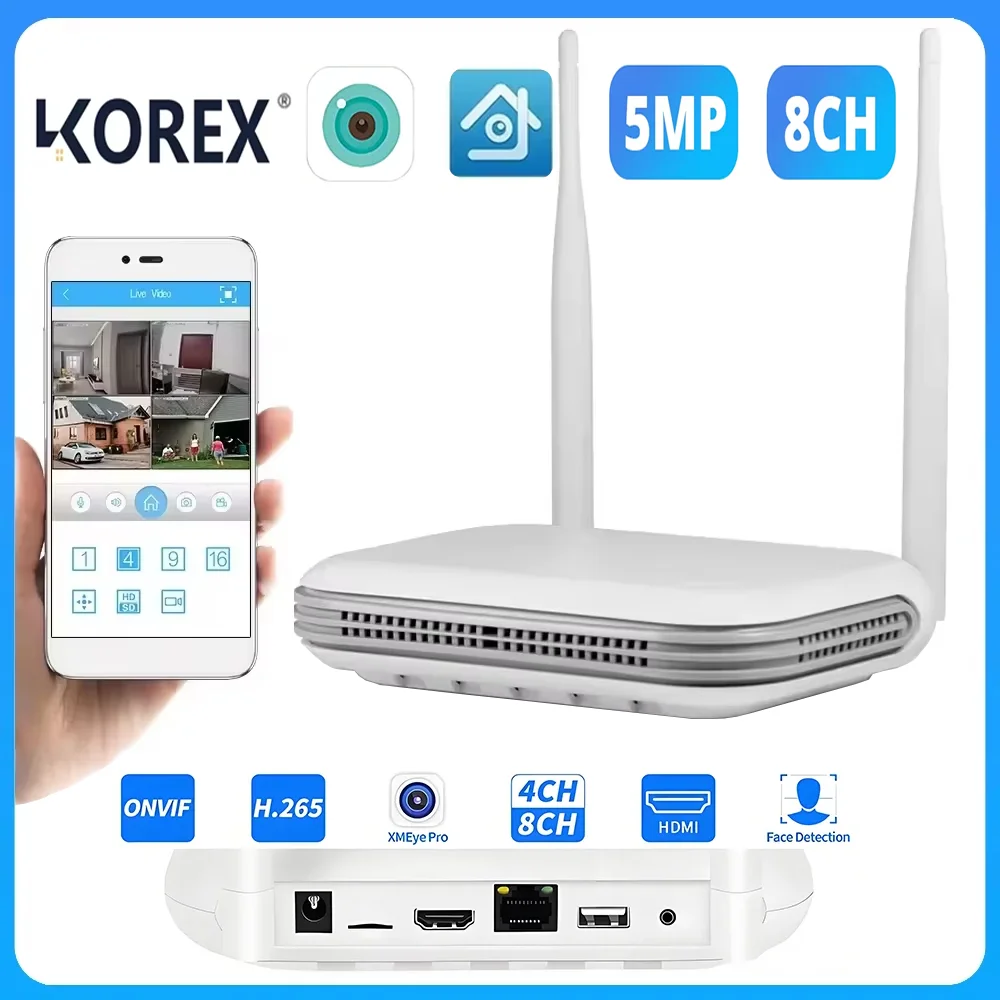 8CH Wifi NVR H.265 Network Video Recorder for 8MP Wireless System 2.5''HDD Support Face Detection TF Card Solt Onvif ICsee APP