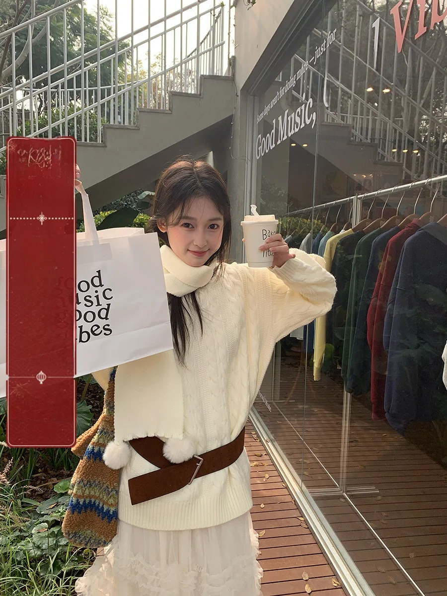 

Soft Comfortable Lazy Sle Knitted Sweater Women's Loose Slimming Top Vintage round Ne Long Sve Casual Faion Autumn W...