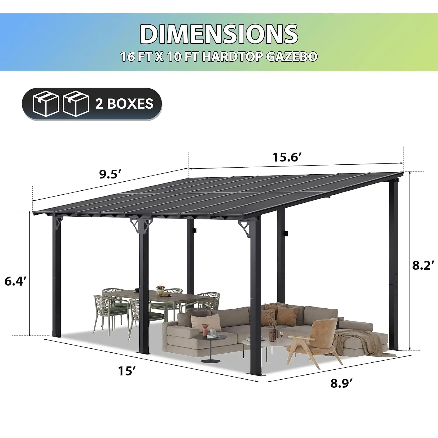 16x10ft Wall-Mounted Premium Gazebo, Aluminum Frame & Polycarbonate Panel for Patio, Custom