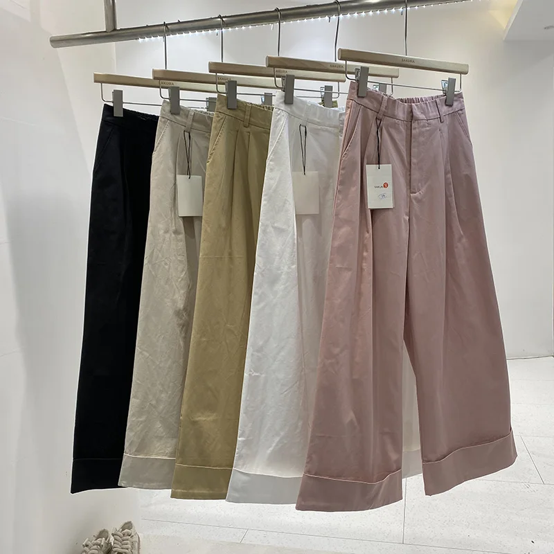 High Waist Wide Leg Pants Women's Spring Summer Autumn Fashion Straight Cut Loose Fit Cuffed Casual Trousers