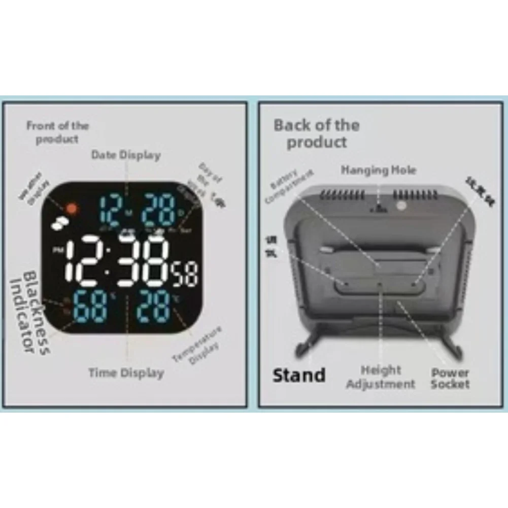 

Large LCD Digital Wall Clock with Weather Forecast Temperature and Humidity Display for Home Office White Blue