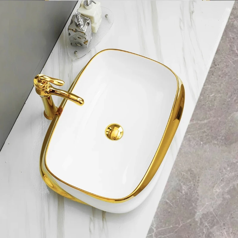 

Electroplated ceramic table gold wash basin, cross-border wash basin, bathroom table