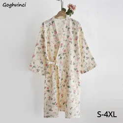 S-4XL Robes Women Loose Summer Home Breathable Printed Delicate Lovely Fashion Vintage Lace-up Sleepwear V-neck Soft Aesthetic