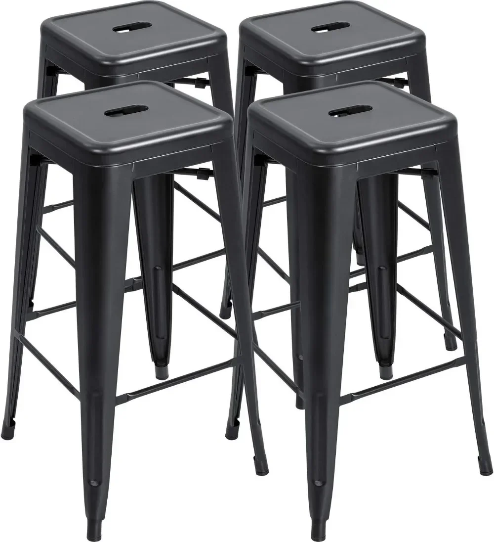 

30 Inches Metal Bar Stools Bar Height High Backless Stools Indoor Outdoor Stackable Kitchen Stools Set of 4