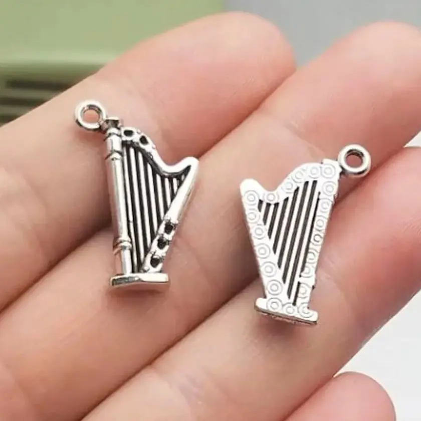 20pcs/lot--24x15mm Antique Silver Plated The Harp Charms Musical Pendants DIY Supplies Jewelry Making Findings Accessories