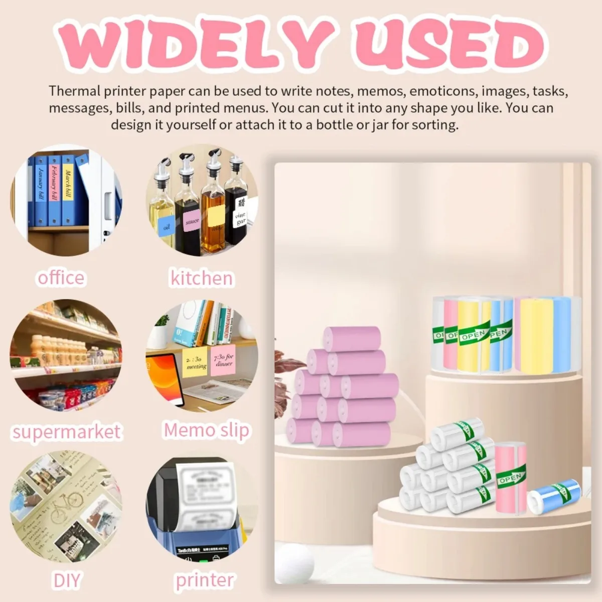 

57x25mm Multi-Color Thermal Paper - Self-Adhesive BPA-Free for Portable Printers, Scrapbooking/Study Notes/DIY Crafts