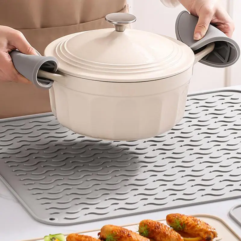 Alfombrillas universales antiescaldaduras para fregadero de cocina, almohadillas de drenaje de platos grandes, resistentes al calor, estera de drenaje de platos, encimera Flexible