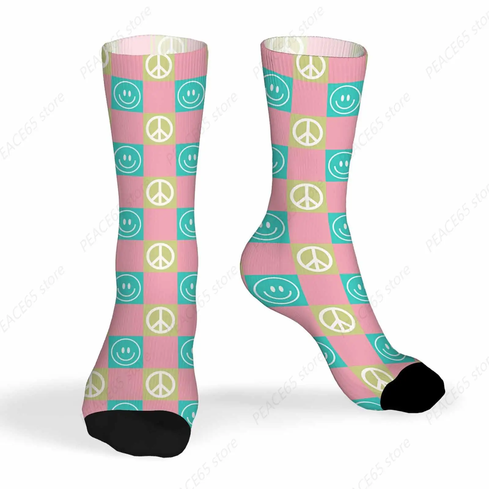 Socks Checkered Smileys Athletic Crew Socks Peace Symbol Pattern for Men Women Cool Cute Crazy Funny Sport Colorful