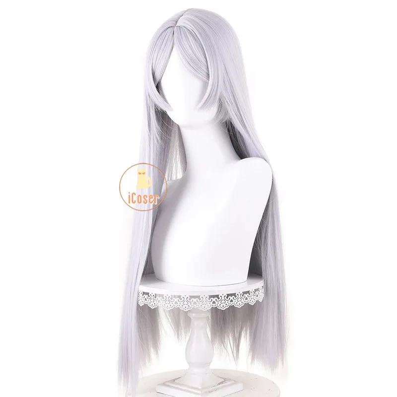 Frieren-Peluca de Cosplay de Anime Frieren Beyond Journey's End, pendientes con orejas de pelo largo morado claro, accesorios para fiesta de Halloween para mujer