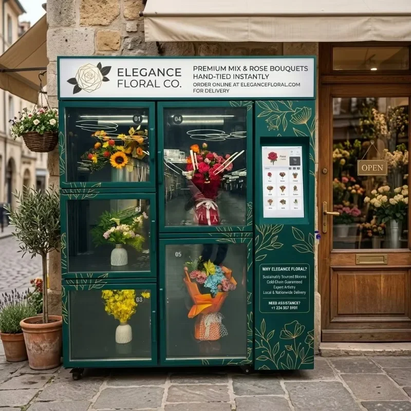 Artificial Flower Vending Machine 5-Locker Cashless Payment Cloud-Based Management Remote Monitoring for Weddings