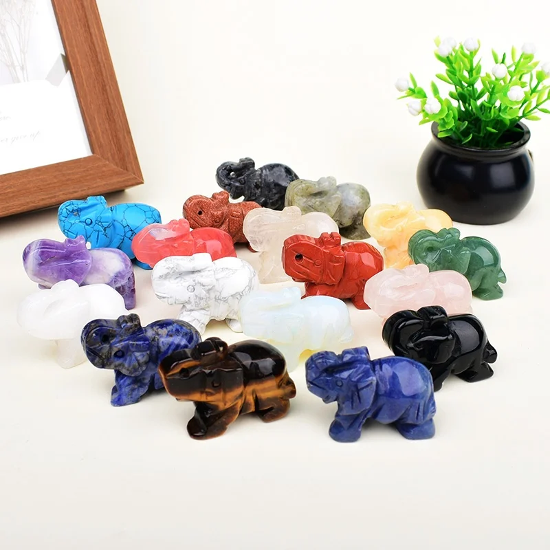 Natürlicher Kristallklarer Quarz-Elefant Amethyst Obsidian Stein Mini-Kunsthandwerk Kleine Heimdekoration Weihnachtsgeschenk