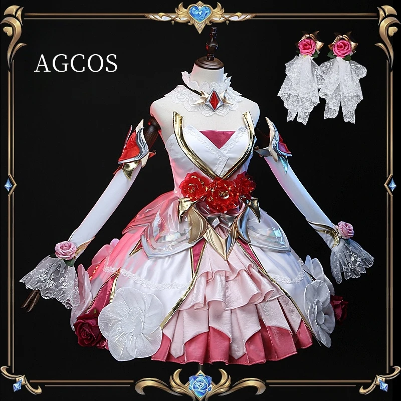 AGCOS Game LOL Gwen Cosplay Costume Crystal Rose Gwen Christmas Roleplay Uniforms Dress Clothes LOL Cosplay