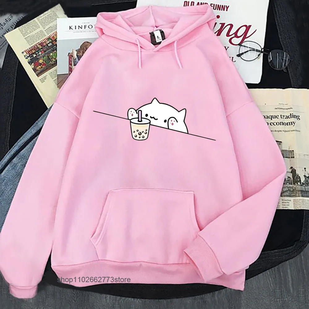 

Cartoon Bubble Tea Printe Hoodies Kawaii Cat and Boba Sweatshirts Vintage Female Clothes New Women Clothes Y2k Top Stracsuit Men