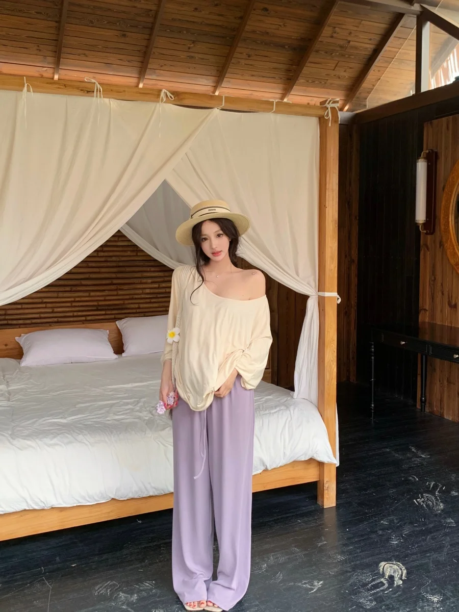 

Laid-back Style Women's T-shirt And High Waist Straight Leg Pants Two Piece Set Summer Casual Wear Comfortable Breathable