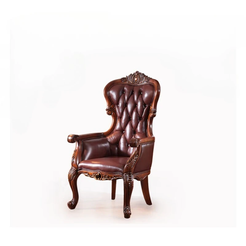 American all-solid wood leather chair three-piece tiger European retro negotiation chair sofa leisure