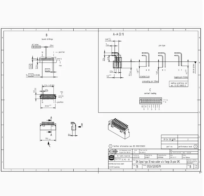 09241206579 HARTING 2A20-pin male connector Reflow soldering wiring method Elbow type