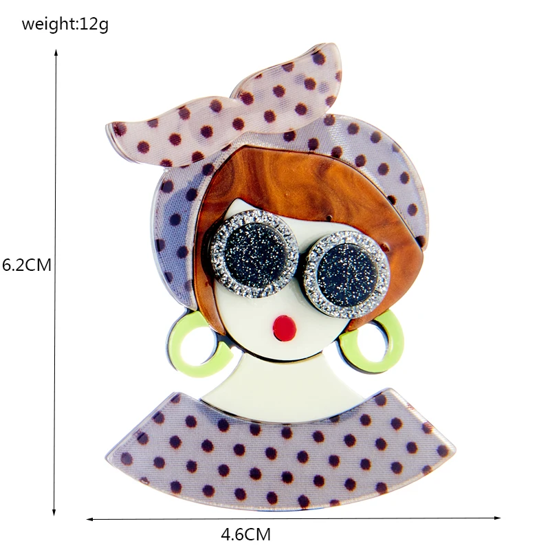 YAOLOGE Lovely Girl Figure Acrylic Brooches For Women Kids Cute Wear-Glasses Lady Badge Lapel Pins Fashion Party Jewelry Gift