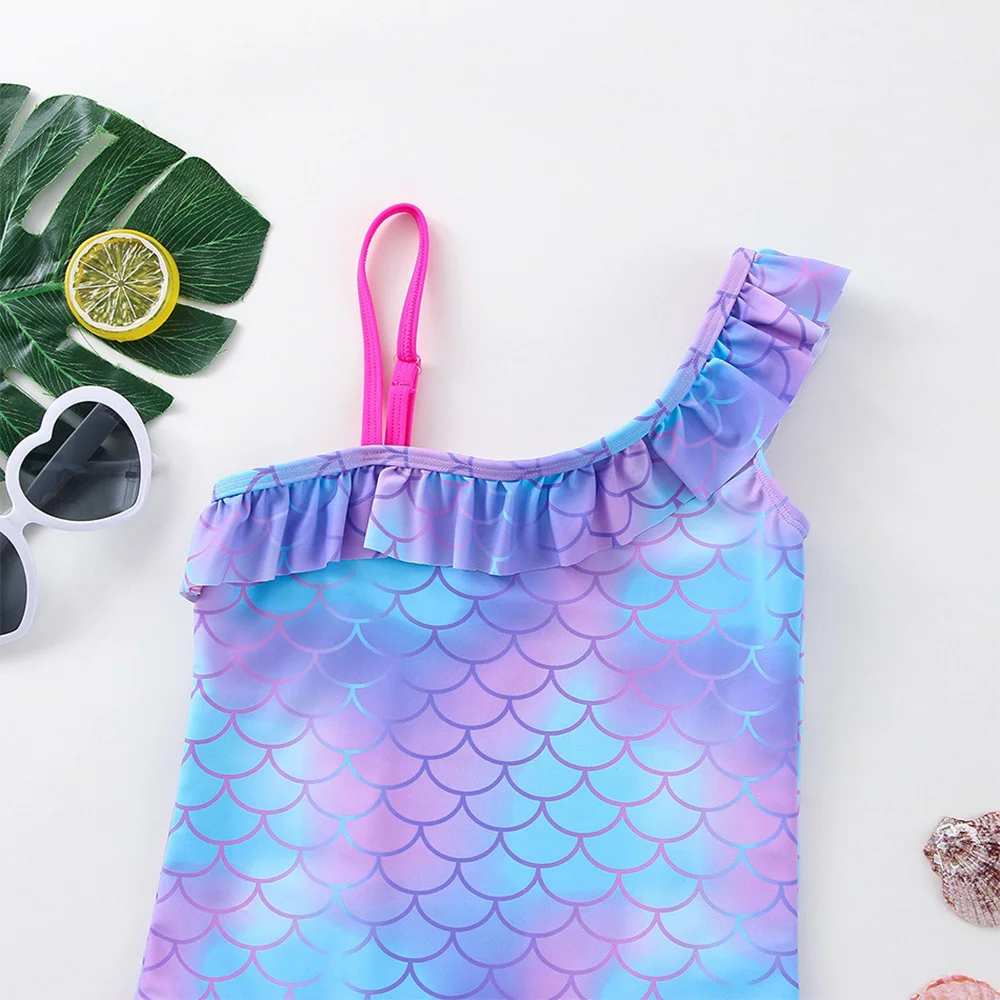 Fashion Girls Swimsuit Mermaid Fish Scale One-Piece Bathing Suits Children's Dresses Summer Swimwear Beach Suit Kids Wear