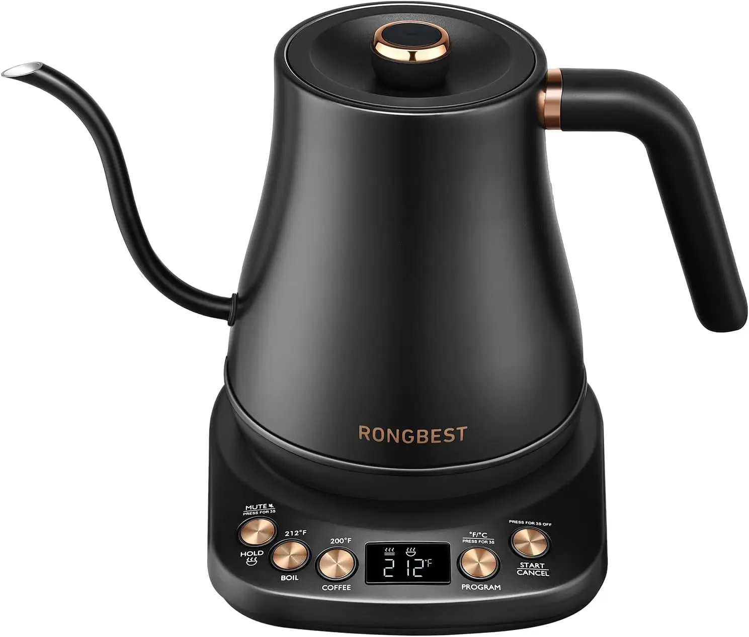 

Electric Gooseneck Kettle, 1200W, 6 Temp Settings, Stainless Steel Lid & Bottom, 1L Quick Heating for Coffee Tea, Matte Black