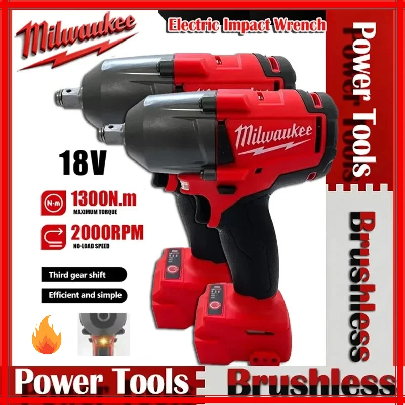 

Milwaukee 18 В 1300 НМ Аккумуляторный электрический ключ Большой крутящий момент Бесщеточный ударный гайковерт Электроинструменты для ремонта автомобилей и грузовиков