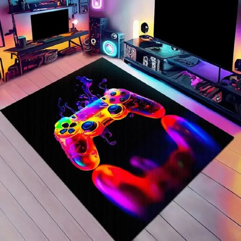 VIKAMA 1PC Cyberpunk Style Gamepad Crystal Velvet Carpet Glitzy Esports Room Decoration Floor Mat Easy Care Carpet Home Decor