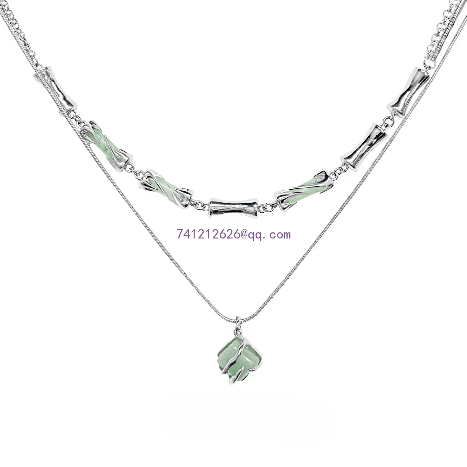 Guochaofeng bamboo joint double-layer collarbone chain 1STXULIE original new Chinese jade necklace niche design high-end