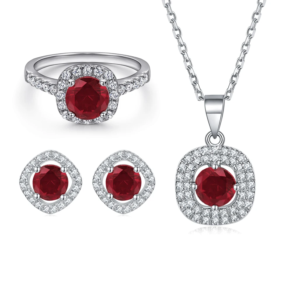 

Jewelry Sets Square Red Colored Zircon Sterling Silver Sets