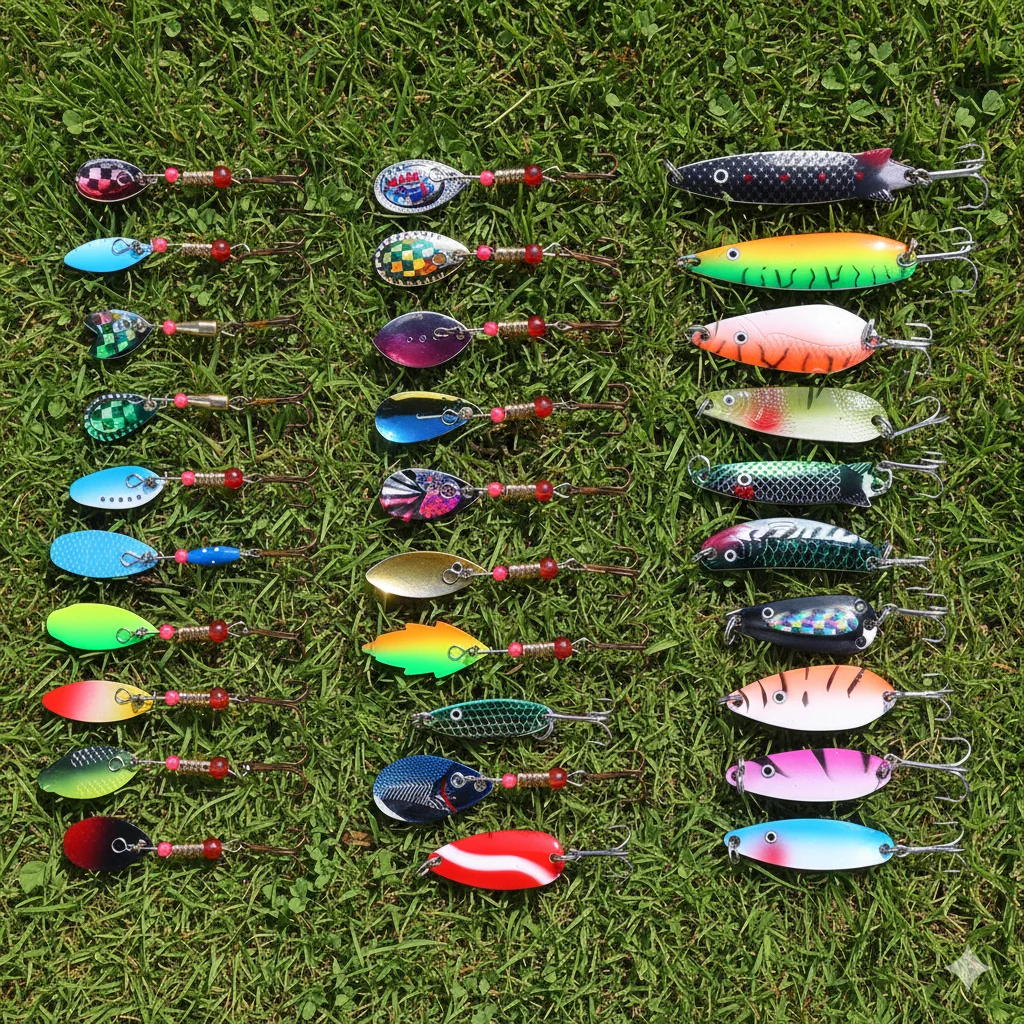 

30 шт., комплект рыболовных приманок, металлическая ложка, спиннербейты, разные красочные твердые приманки с тройными крючками для пресной воды, соленой воды