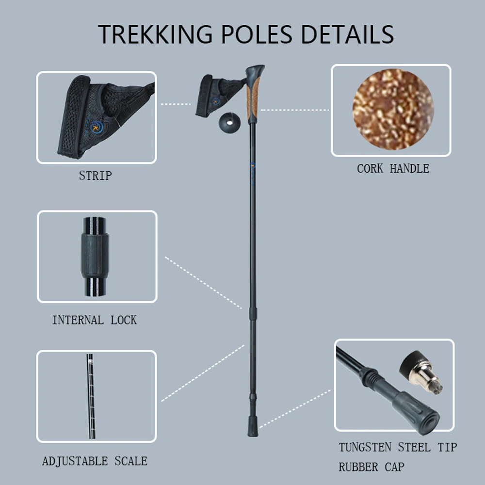 2 Section Adjustable Trekking poles Stick Walking Multifunctional Outdoor Alpenstock Hiking Camping Equipment Walking Stick