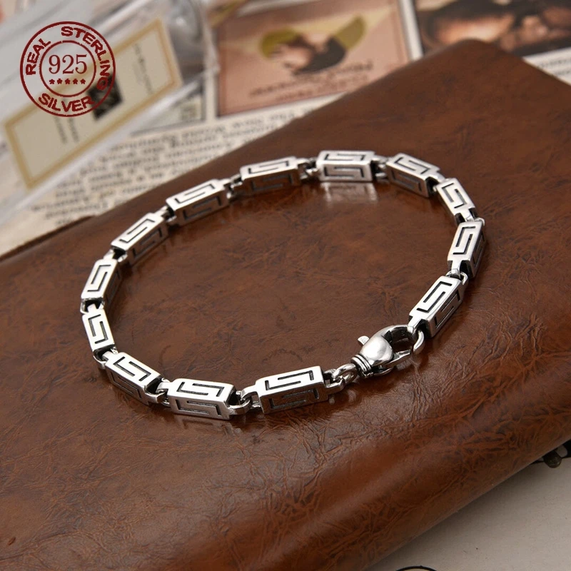 S925 Sterling Silver Fashion Style Personalized Square Bracelet Men and Women Simple Classic Couple Accessories Jewelry Gift