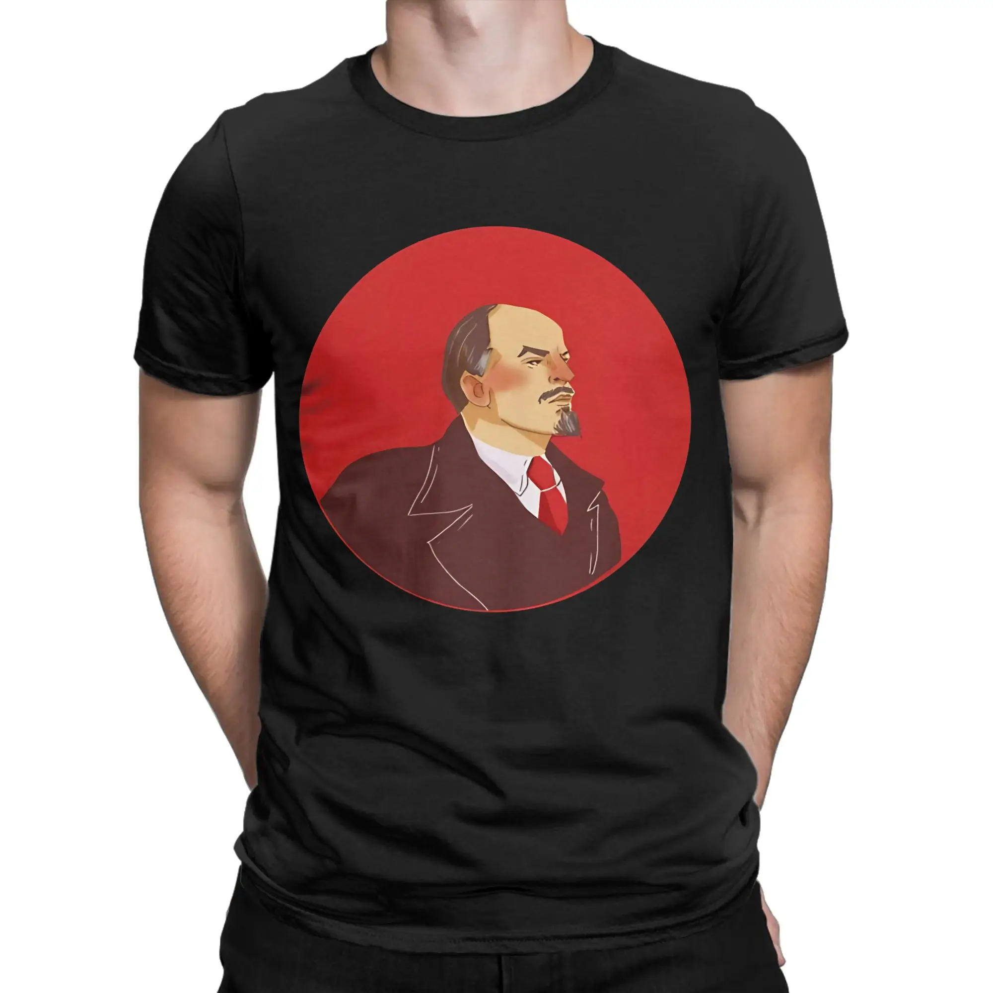Men's Cccp Lenin  T Shirts  100 Cotton Tops Beach Vintage Short Sleeve T Shirt O-Neck Trendy Cool Pattern Tee Shirt