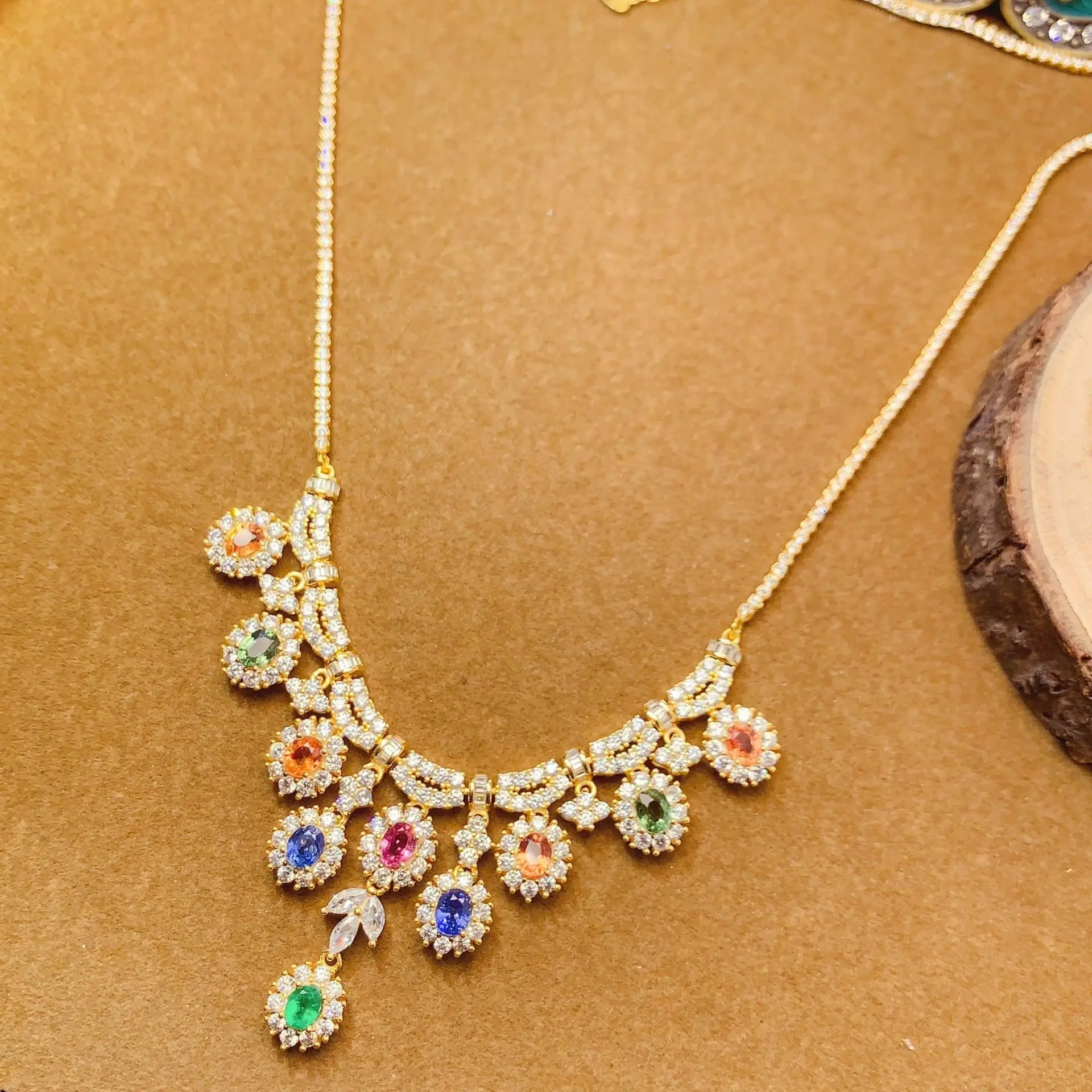 3*4*5mm Natural Fancy Sapphire Necklace, 925 Silver Luxury Unique Gemstone, Colorful Jewelry Gift