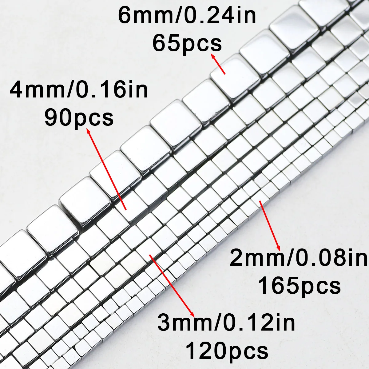 2/3/4/6 مللي متر فضي الحجر الطبيعي مربع الشكل تصفيح الهيماتيت الفواصل فضفاض الخرز لصنع المجوهرات سوار ذاتي الصنع إكسسوارات