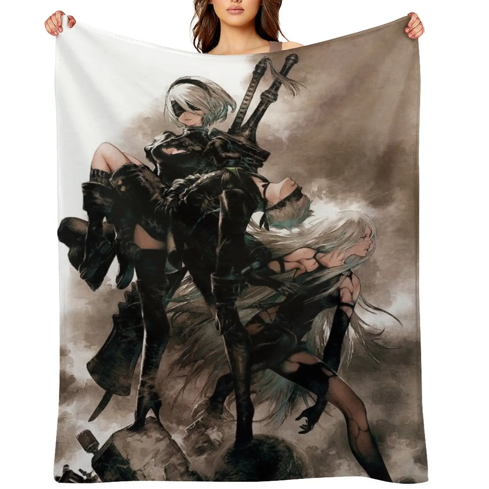 

Nier Automata 9S A2 2B Throw Blanket Large funny gift Vintage Hair Blankets