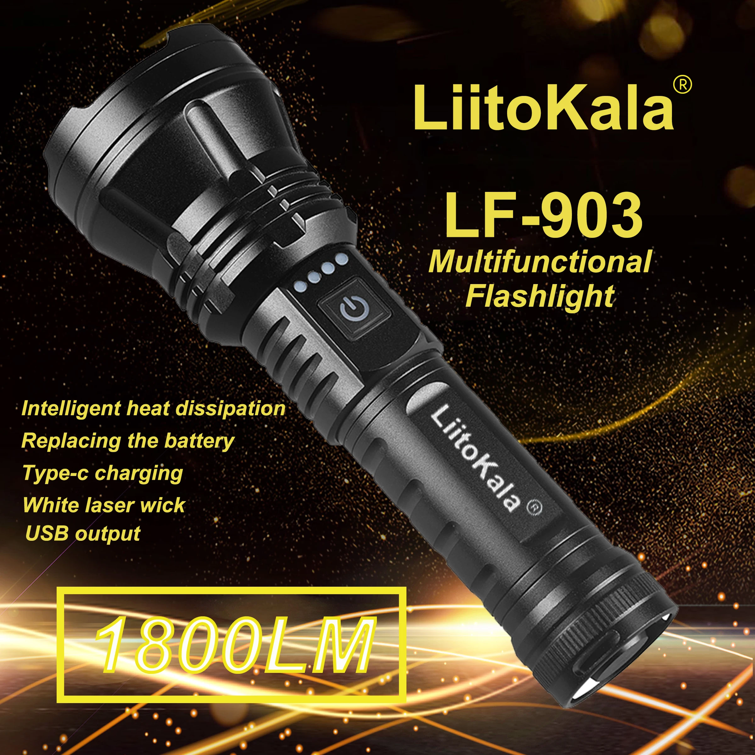 LiitoKala LF-903 White Laser Flashlight 1800LM Zoomable Tactical Light for Outdoor Camping Emergency Use