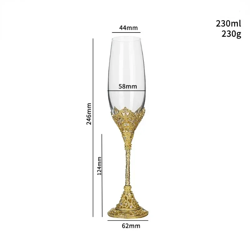 New Relief Flute Champagne Glass Light Luxury Crystal Glass With Rhinestone Metal Bottom Suitable for Couples\' Wedding Gifts
