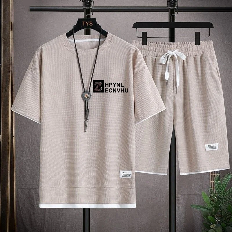 Ice Silk Sportswear Set for Men Summer Thin Short Sleeve T-Shirt And Shorts Casual Loose Fit Two Piece Suit Polyester Fiber